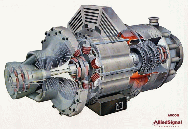 Wasserturbine, Zeichnung, Seitenansicht, halbtransparent